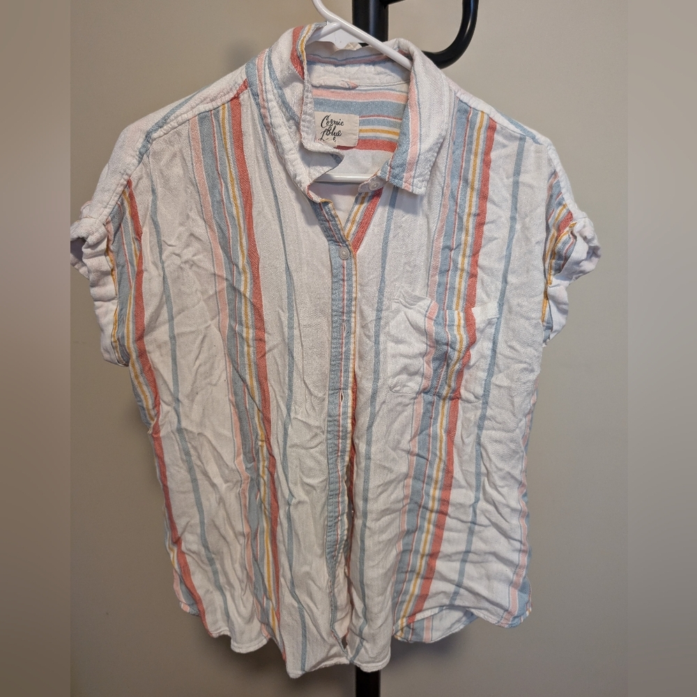 Cosmic Blue Love short sleeve button up